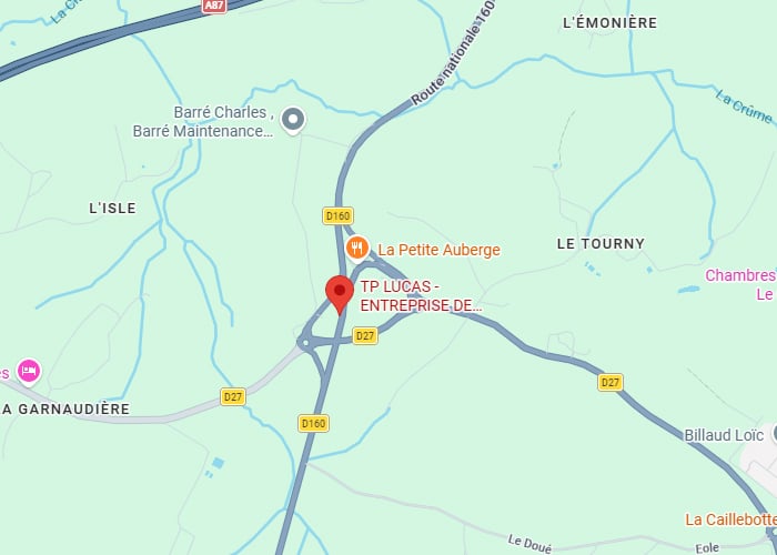 Localisation de l'entreprise TP Lucas - Carte D160 D27 Carte de l'entreprise TP Lucas située à l'intersection des routes D160 et D27, près de La Petite Auberge.